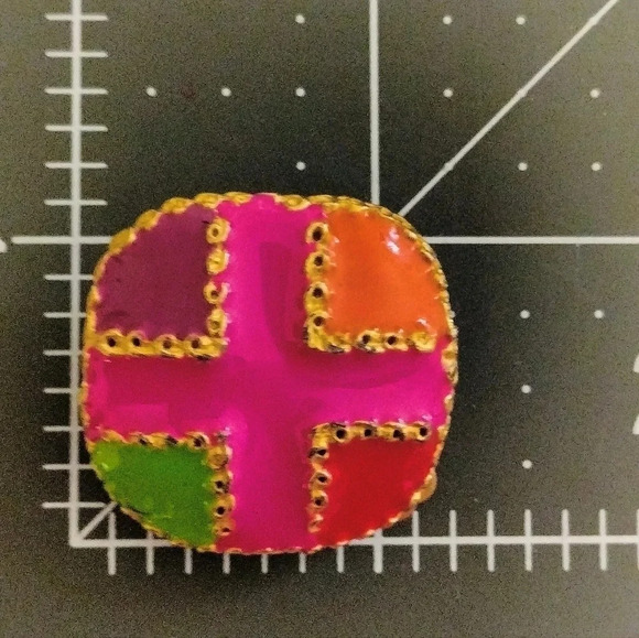 Gold Tone Fashion Multicolored Enamel Patchwork Abstract Art Pattern Earrings 1" - Picture 7 of 7